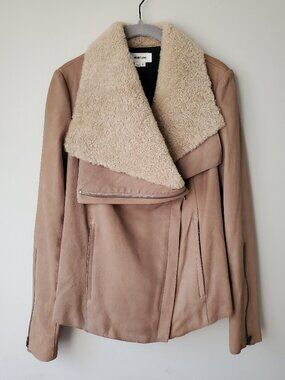 NEW Helmut Lang Tan Leather Shearling Moto Jacket S